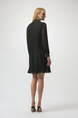 Joseph Ribkoff Pleated Chiffon Aline Dress with Necktie 254902 Black