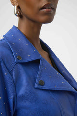 Joseph Ribkoff Foiled Faux Suede Fitted Jacket with Rhinestones 254904 Royal Sapphire