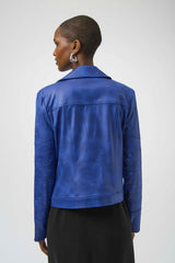 Joseph Ribkoff Foiled Faux Suede Fitted Jacket with Rhinestones 254904 Royal Sapphire