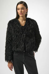 Joseph Ribkoff Faux Fur Collarless Boxy Jacket 254905 Black