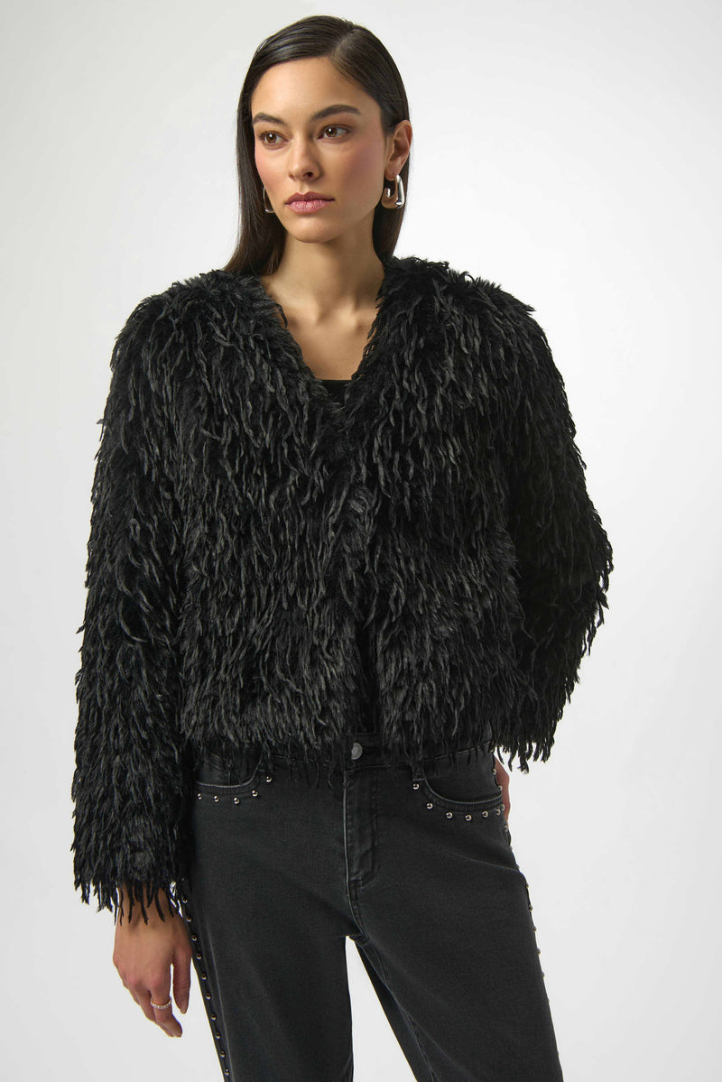 Joseph Ribkoff Faux Fur Collarless Boxy Jacket 254905 Black