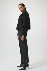 Joseph Ribkoff Faux Fur Collarless Boxy Jacket 254905 Black