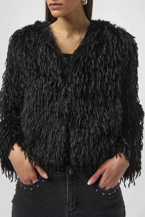Joseph Ribkoff Faux Fur Collarless Boxy Jacket 254905 Black