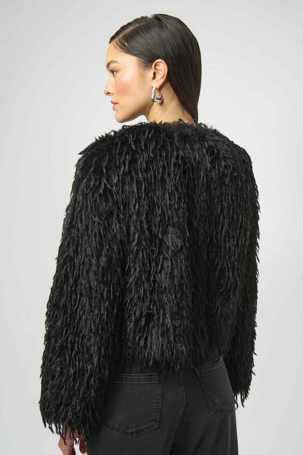 Joseph Ribkoff Faux Fur Collarless Boxy Jacket 254905 Black