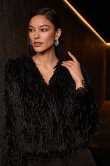 Joseph Ribkoff Faux Fur Collarless Boxy Jacket 254905 Black