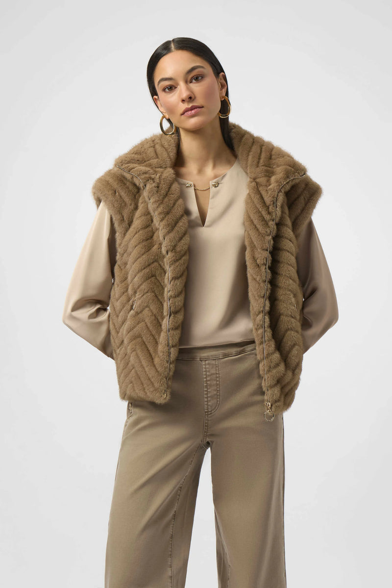 Joseph Ribkoff Chevron Faux Fur Mock Neck Vest 254906 Mink