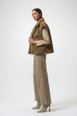 Joseph Ribkoff Chevron Faux Fur Mock Neck Vest 254906 Mink