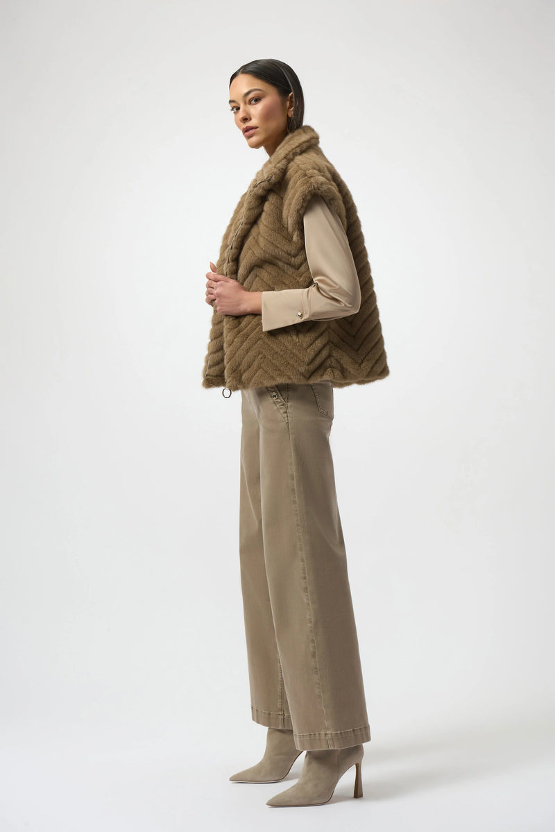 Joseph Ribkoff Chevron Faux Fur Mock Neck Vest 254906 Mink