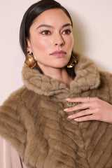 Joseph Ribkoff Chevron Faux Fur Mock Neck Vest 254906 Mink