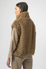 Joseph Ribkoff Chevron Faux Fur Mock Neck Vest 254906 Mink