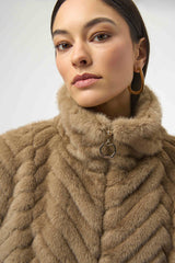 Joseph Ribkoff Chevron Faux Fur Mock Neck Vest 254906 Mink