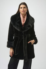 Joseph Ribkoff Faux Fur Shawl Collar Fitted Coat 254907 Black