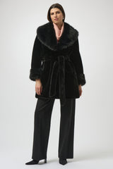 Joseph Ribkoff Faux Fur Shawl Collar Fitted Coat 254907 Black