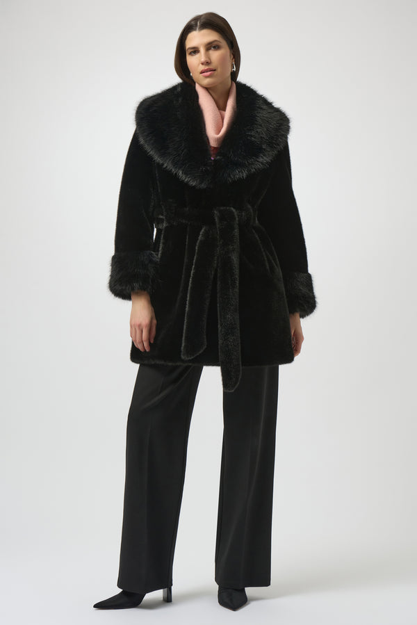 Joseph Ribkoff Faux Fur Shawl Collar Fitted Coat 254907 Black