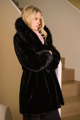 Joseph Ribkoff Faux Fur Shawl Collar Fitted Coat 254907 Black