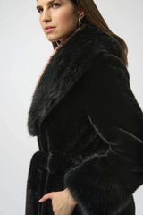 Joseph Ribkoff Faux Fur Shawl Collar Fitted Coat 254907 Black