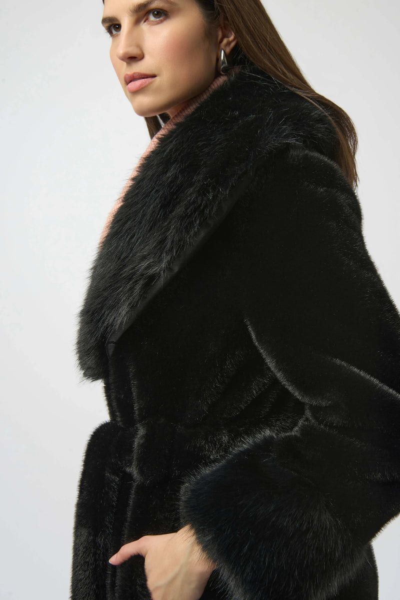 Joseph Ribkoff Faux Fur Shawl Collar Fitted Coat 254907 Black
