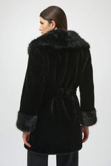 Joseph Ribkoff Faux Fur Shawl Collar Fitted Coat 254907 Black