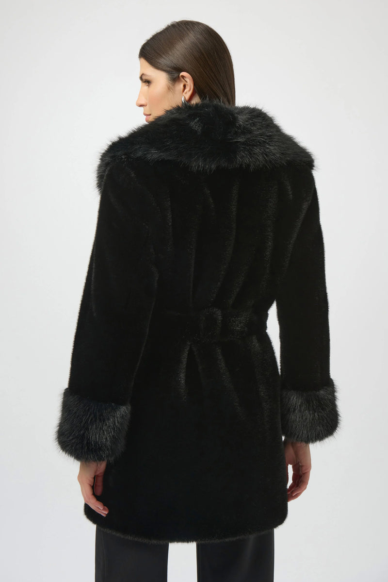 Joseph Ribkoff Faux Fur Shawl Collar Fitted Coat 254907 Black