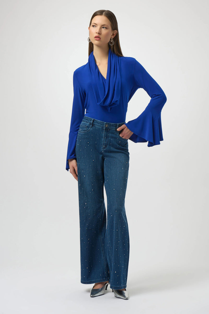 Joseph Ribkoff Classic Wide Leg Jeans with Rhinestones 254921 Denim Medium Blue
