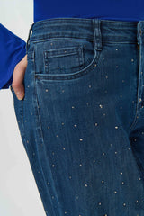 Joseph Ribkoff Classic Wide Leg Jeans with Rhinestones 254921 Denim Medium Blue