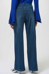 Joseph Ribkoff Classic Wide Leg Jeans with Rhinestones 254921 Denim Medium Blue