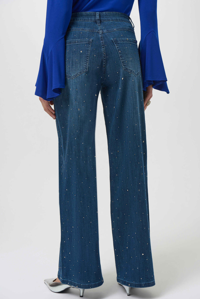 Joseph Ribkoff Classic Wide Leg Jeans with Rhinestones 254921 Denim Medium Blue