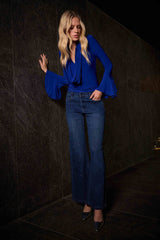 Joseph Ribkoff Classic Wide Leg Jeans with Rhinestones 254921 Denim Medium Blue