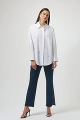 Joseph Ribkoff Stretch Poplin Boxy Blouse with Rhinestones 254924 White