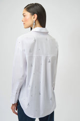 Joseph Ribkoff Stretch Poplin Boxy Blouse with Rhinestones 254924 White