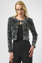 Joseph Ribkoff Sequined Velvet Cropped Cover-Up 254930 Black/Silver