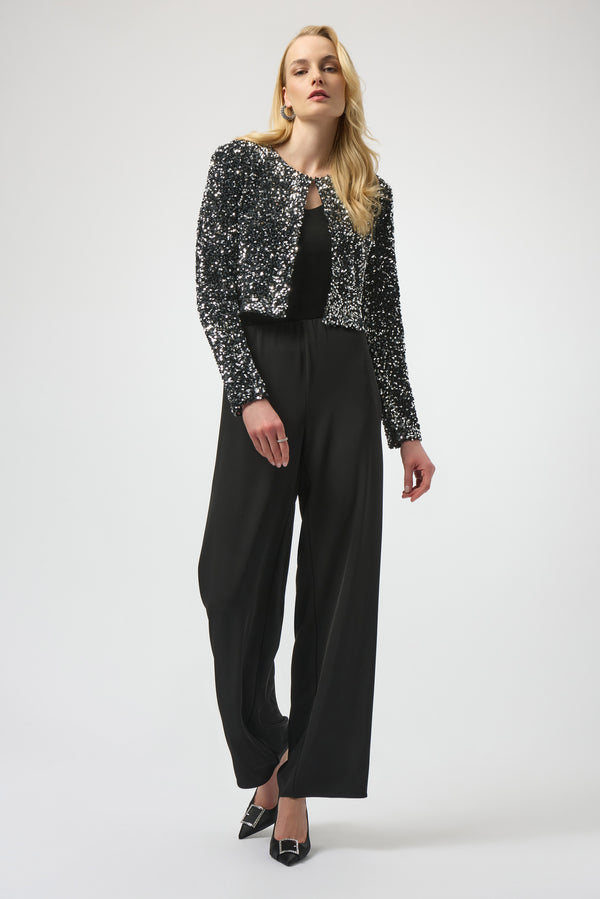 Joseph Ribkoff Sequined Velvet Cropped Cover-Up 254930 Black/Silver