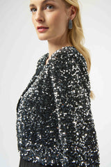 Joseph Ribkoff Sequined Velvet Cropped Cover-Up 254930 Black/Silver