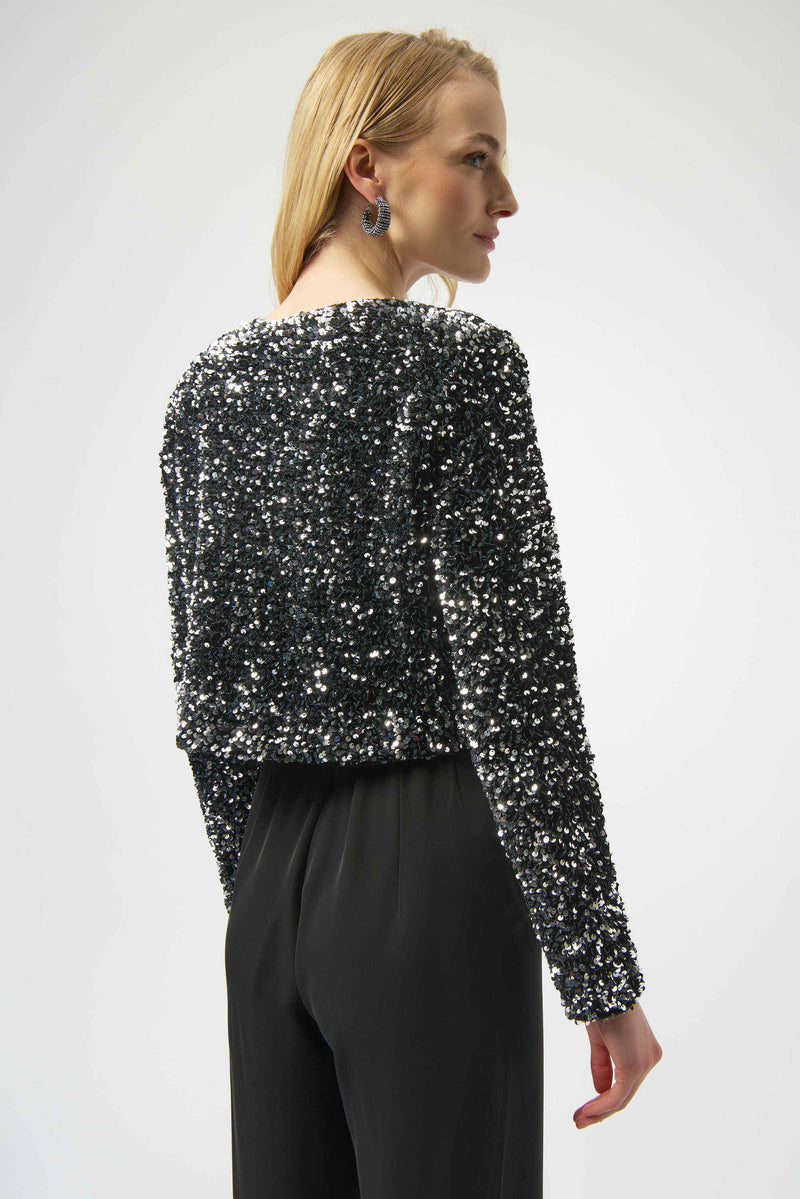 Joseph Ribkoff Sequined Velvet Cropped Cover-Up 254930 Black/Silver