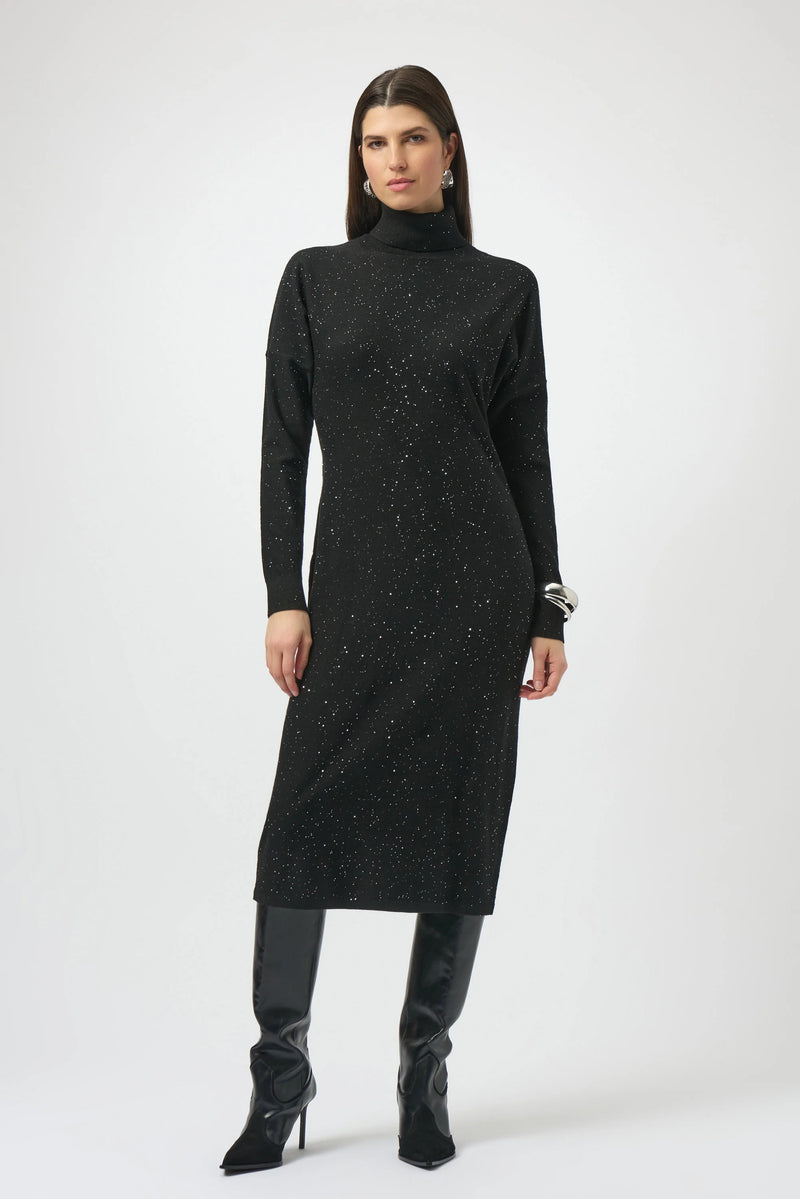 Joseph Ribkoff Sequined Sweater Knit Turtleneck Sheath Dress 254932