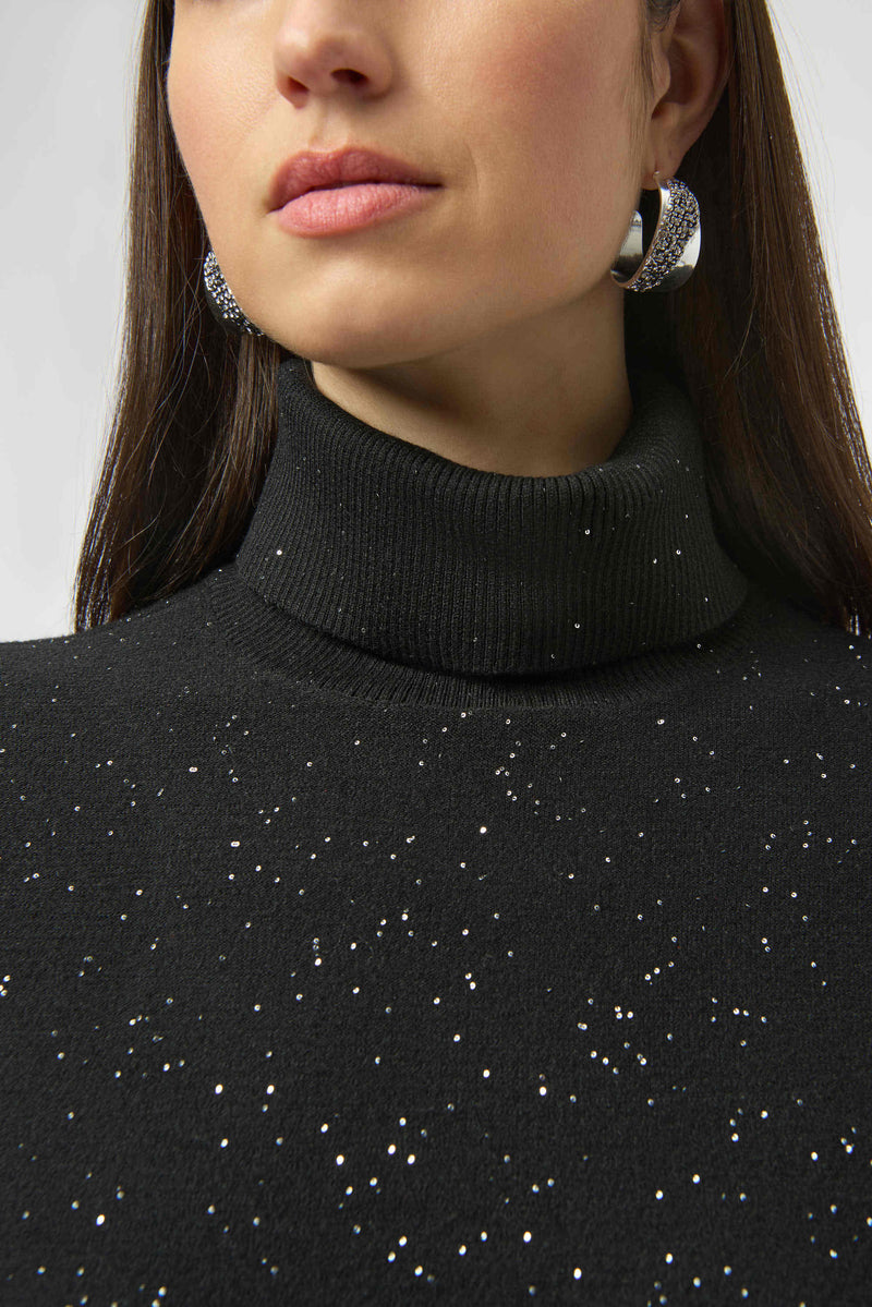 Joseph Ribkoff Sequined Sweater Knit Turtleneck Sheath Dress 254932