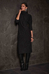 Joseph Ribkoff Sequined Sweater Knit Turtleneck Sheath Dress 254932
