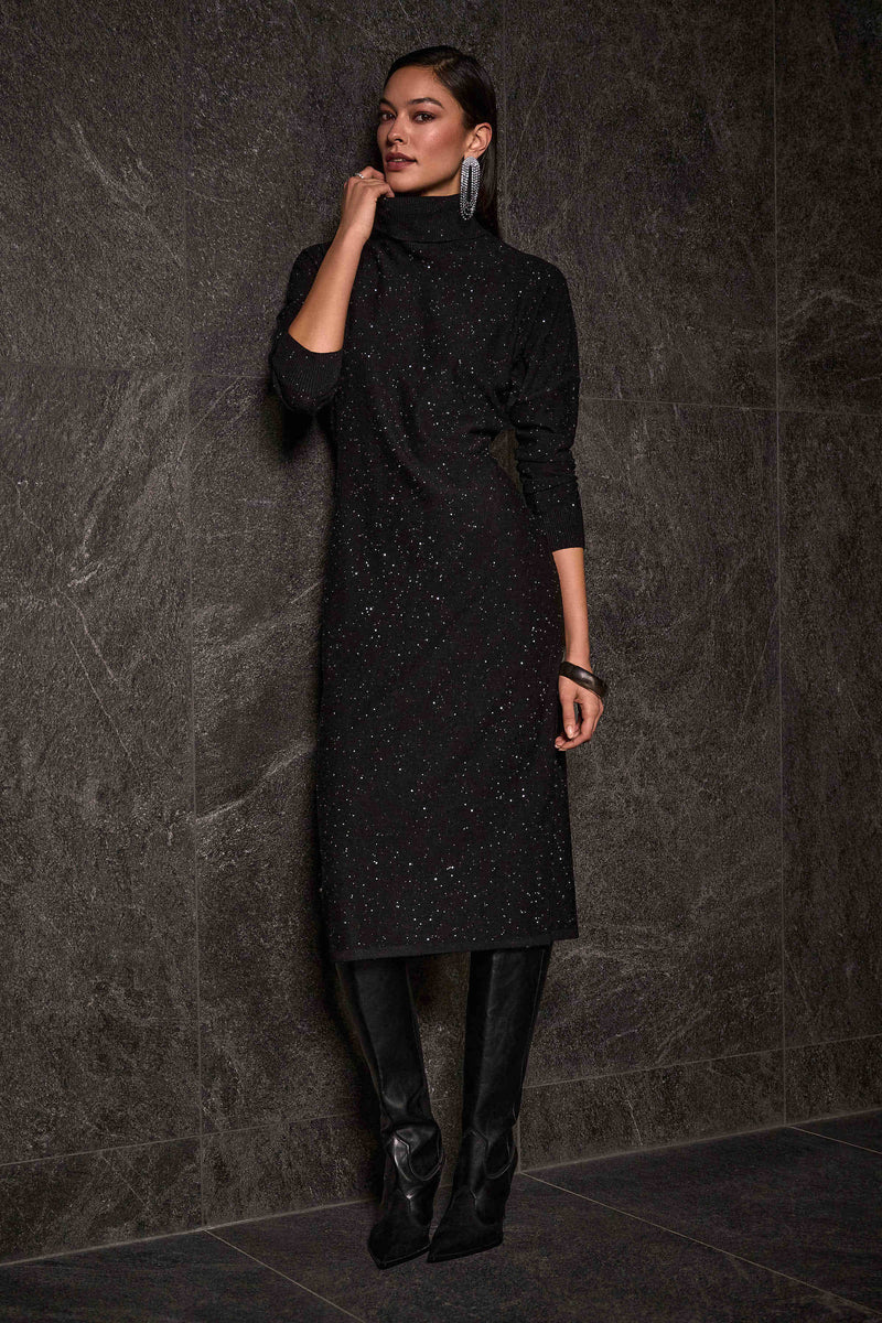 Joseph Ribkoff Sequined Sweater Knit Turtleneck Sheath Dress 254932