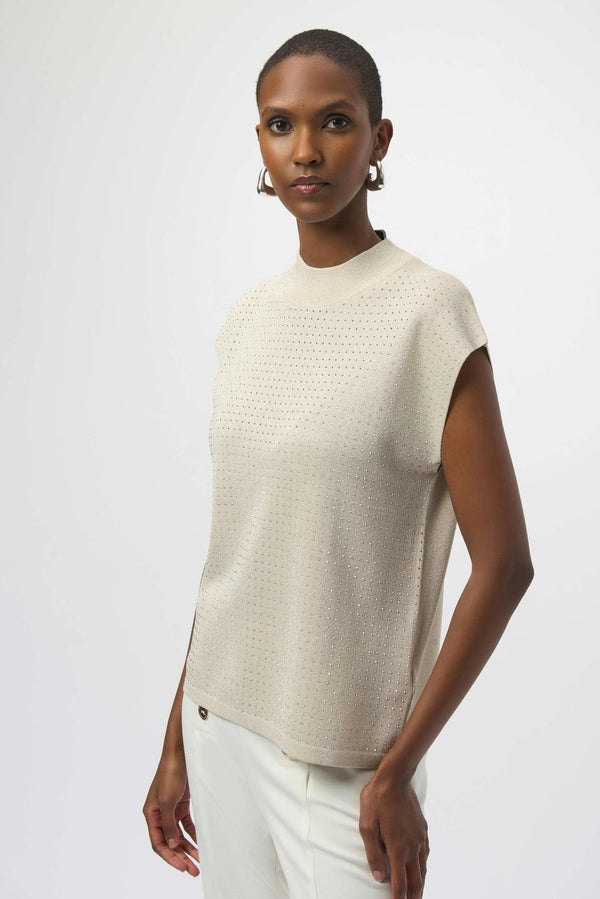 Joseph Ribkoff Sweater Knit Sleeveless Pullover with Iron-On Detail 254935 Birch/Silver