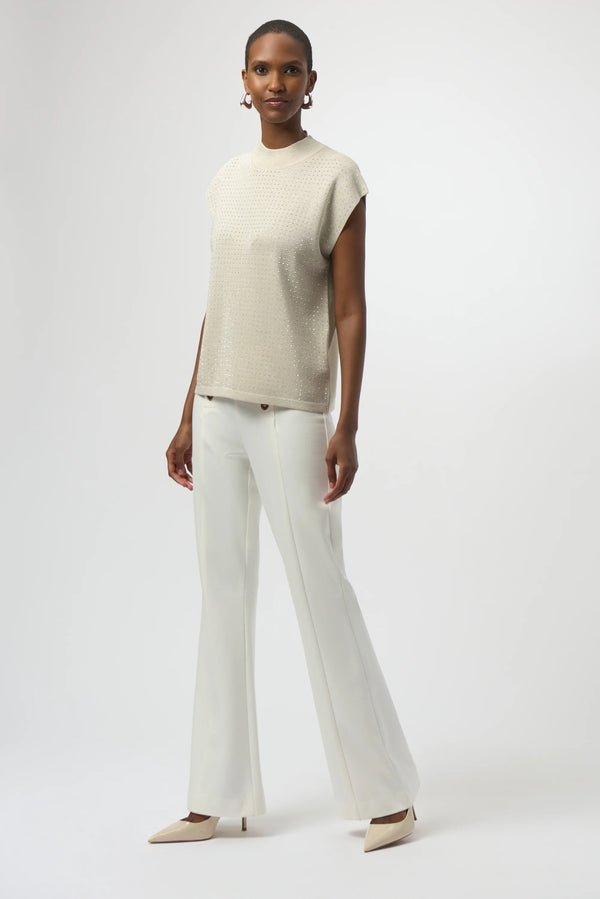 Joseph Ribkoff Sweater Knit Sleeveless Pullover with Iron-On Detail 254935 Birch/Silver