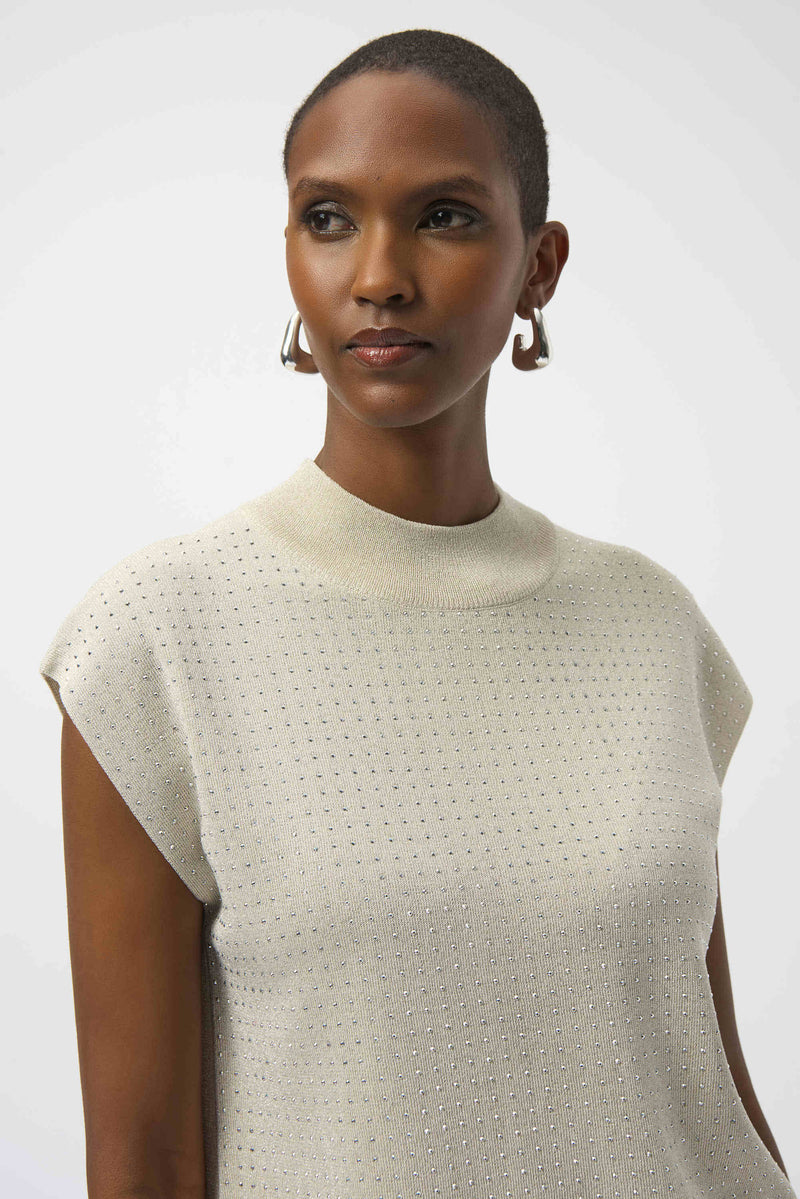 Joseph Ribkoff Sweater Knit Sleeveless Pullover with Iron-On Detail 254935 Birch/Silver
