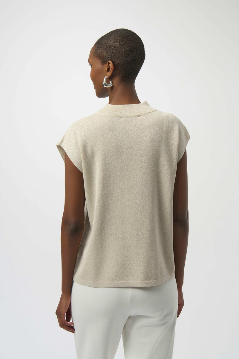 Joseph Ribkoff Sweater Knit Sleeveless Pullover with Iron-On Detail 254935 Birch/Silver