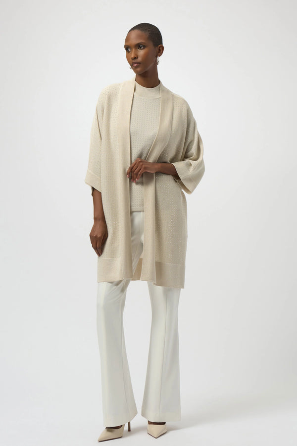 Joseph Ribkoff Sweater Knit Cover-Up with Iron-On Detail 254937 Birch/Silver