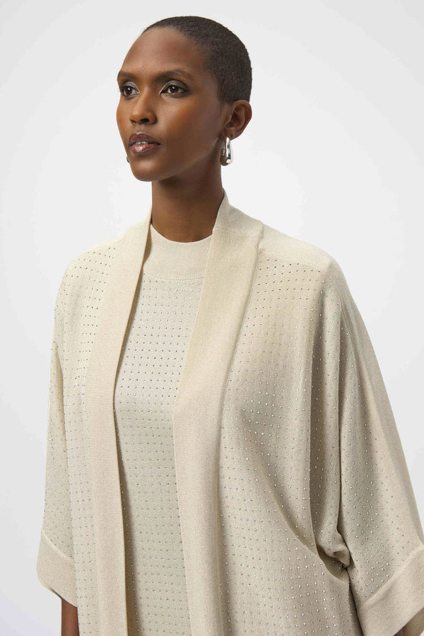 Joseph Ribkoff Sweater Knit Cover-Up with Iron-On Detail 254937 Birch/Silver