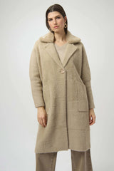 Joseph Ribkoff Feather Yarn and Faux Fur Sweater Coat 254954 Fawn