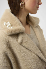 Joseph Ribkoff Feather Yarn and Faux Fur Sweater Coat 254954 Fawn