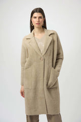 Joseph Ribkoff Feather Yarn and Faux Fur Sweater Coat 254954 Fawn