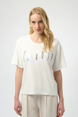 Joseph Ribkoff Amour Knit T-Shirt with Rhinestone Detail 254958 Winter White
