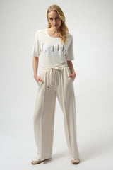 Joseph Ribkoff Amour Knit T-Shirt with Rhinestone Detail 254958 Winter White