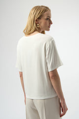 Joseph Ribkoff Amour Knit T-Shirt with Rhinestone Detail 254958 Winter White
